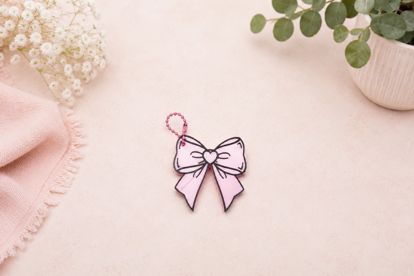Pink Coquette Bow Keychain | Cute 3D Printed Accessory